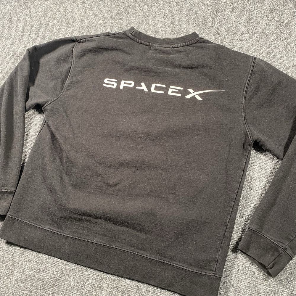 SpaceX Womens Size Medium Crew Neck Sweatshirt Spellout Graphic Faded Black